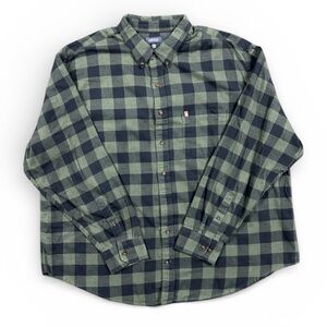 IZOD Men’s Green & Navy Plaid Flannel Shirt 3XLT Tall Button Down